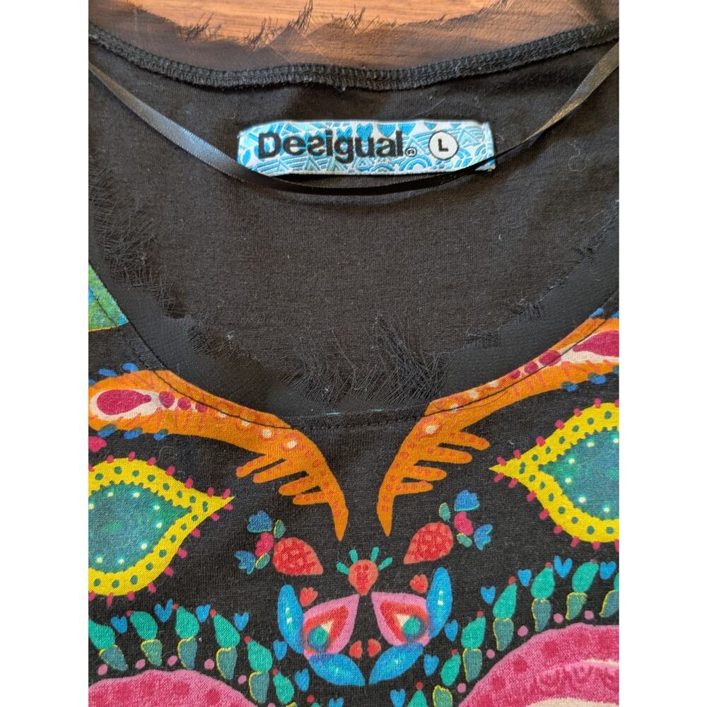 Desigual Y2K Graphic Top Womens L Folk Mandala Boho Festival Dolman Sleeve Tee - Picture 4 of 8